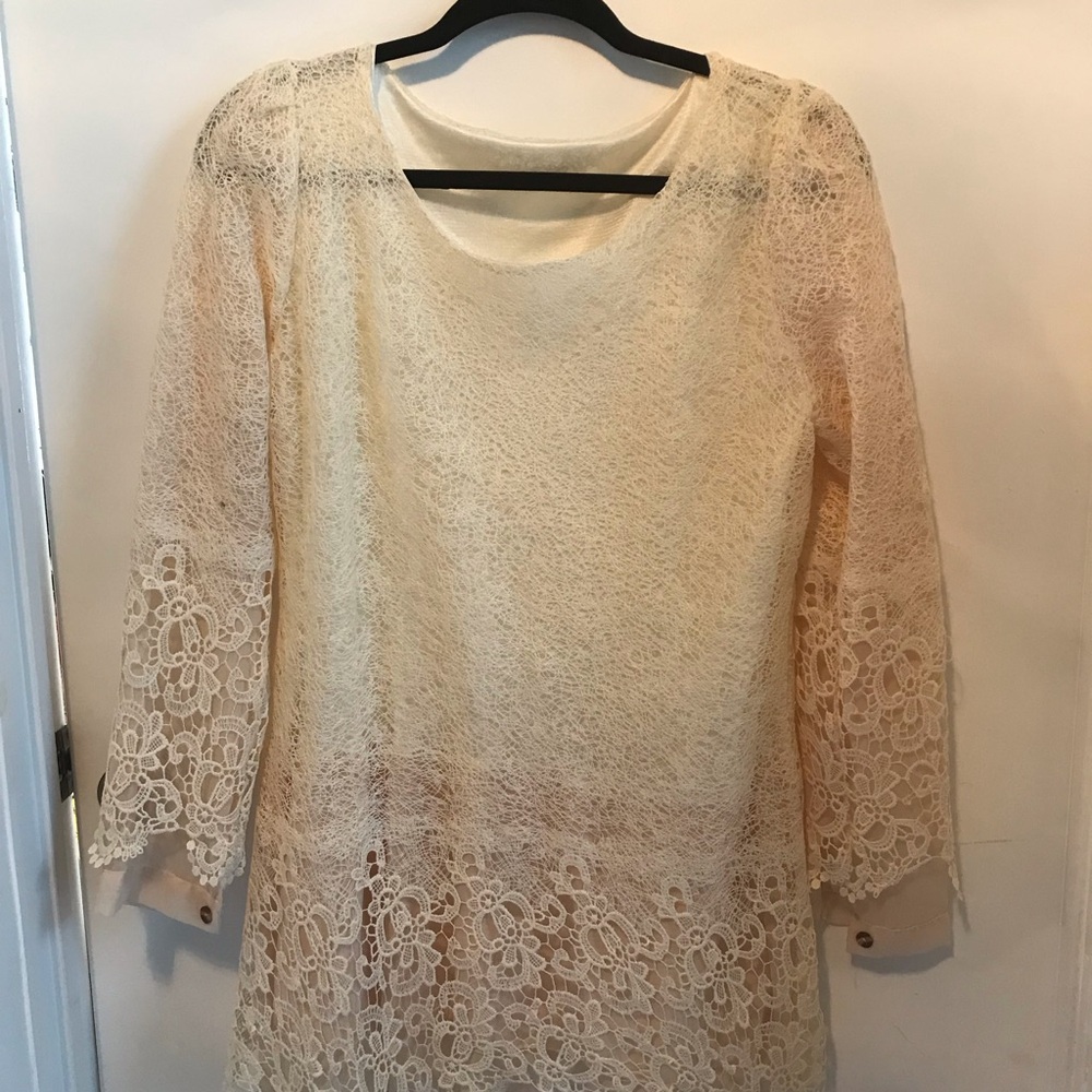 SHEIN Cream Lace Floral Blouse